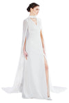 Marigold gown with lace embroidery cape