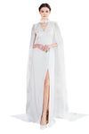 Marigold gown with lace embroidery cape