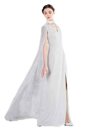 Marigold gown with lace embroidery cape