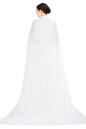 Marigold gown with lace embroidery cape