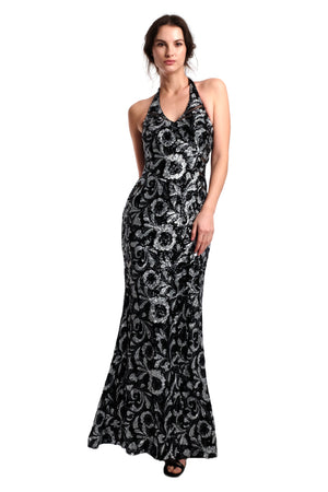 Gianna Halter Sequins Embroidery Gown