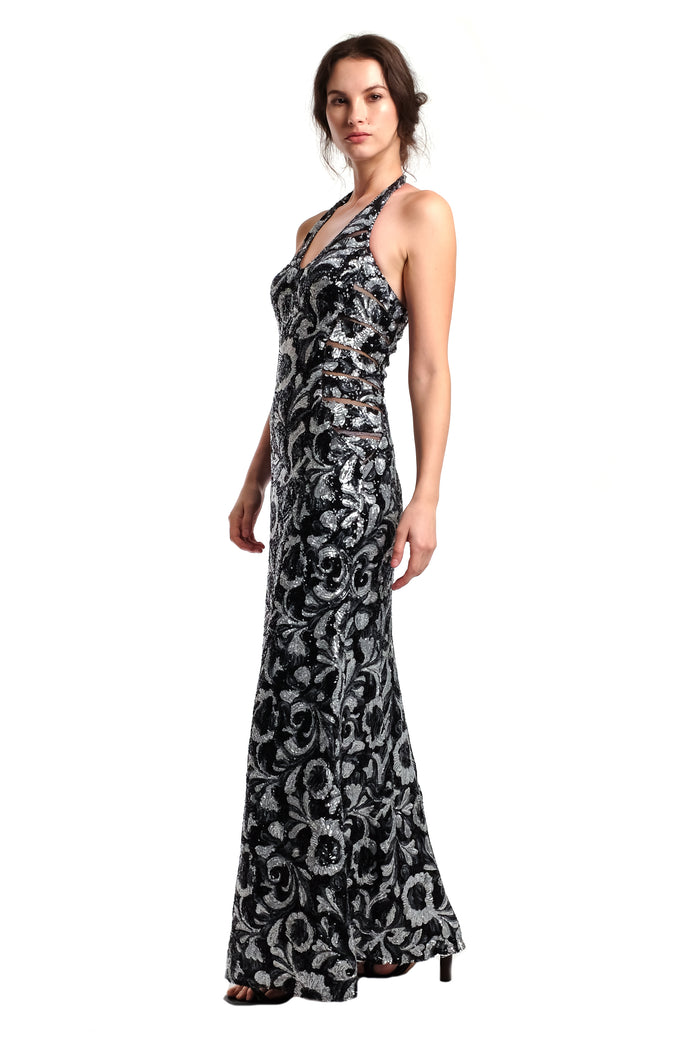 Gianna Halter Sequins Embroidery Gown