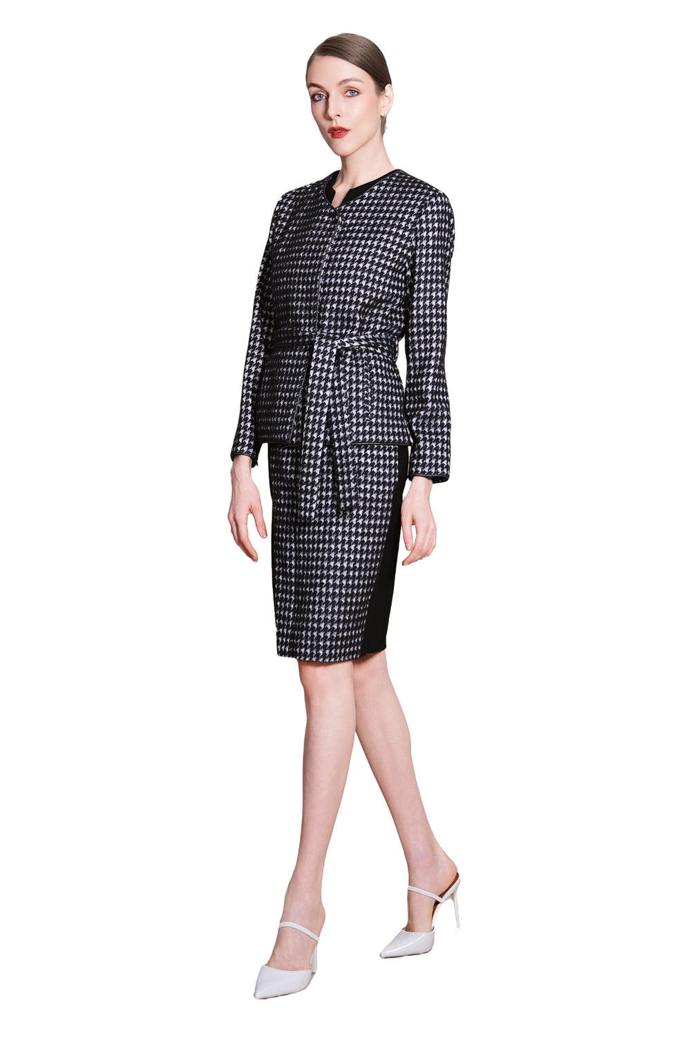 Reese Houndtooth Wool Tie Waist Jacket