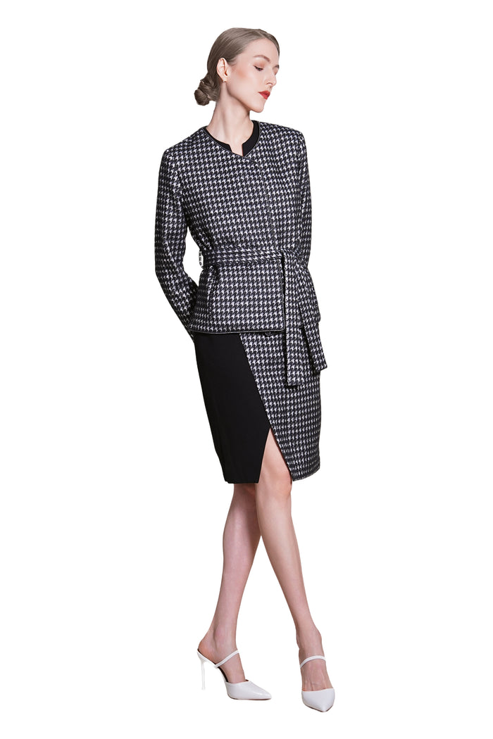 Reese Houndtooth Wool Tie Waist Jacket
