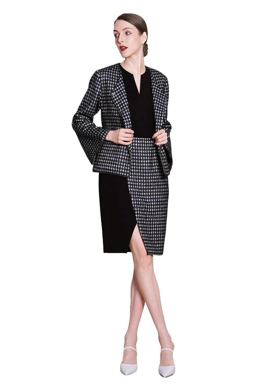 Reese Houndtooth Wool Tie Waist Jacket