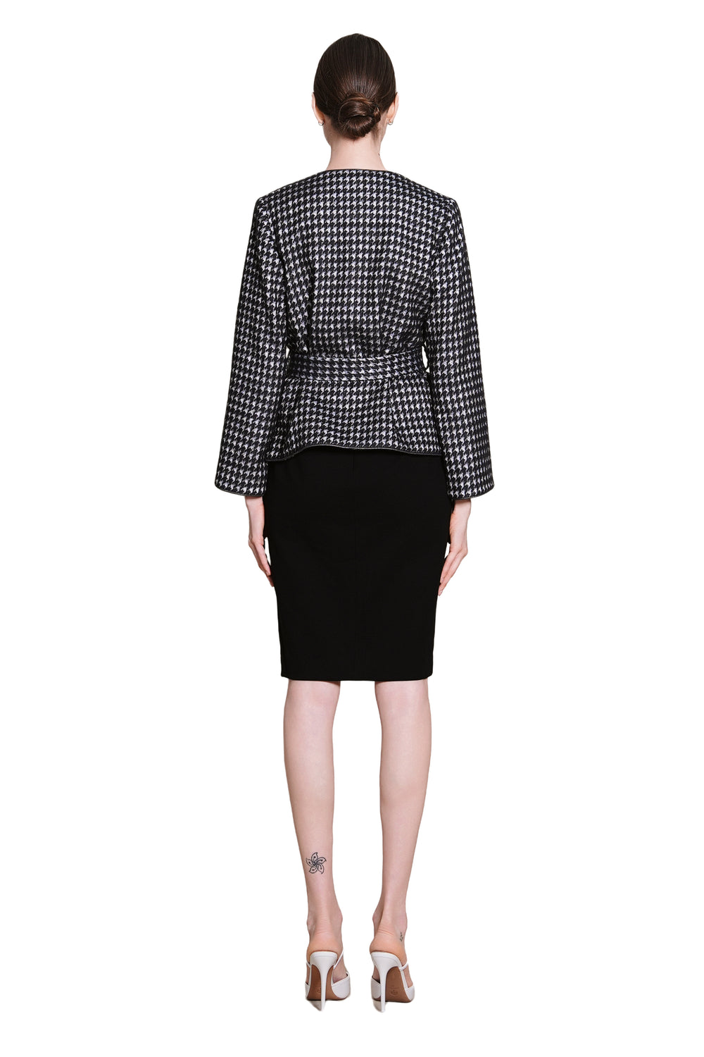 Reese Houndtooth Wool Tie Waist Jacket