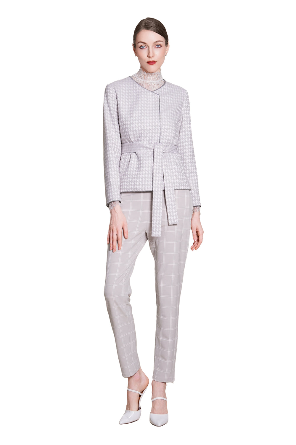 Reese Houndtooth Wool Tie Waist Jacket
