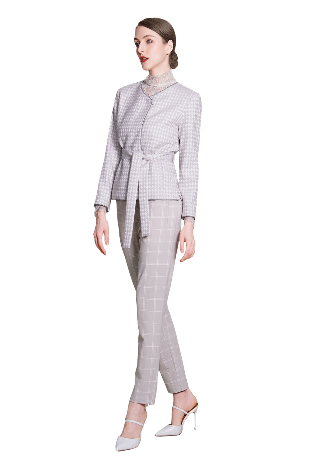 Reese Houndtooth Wool Tie Waist Jacket