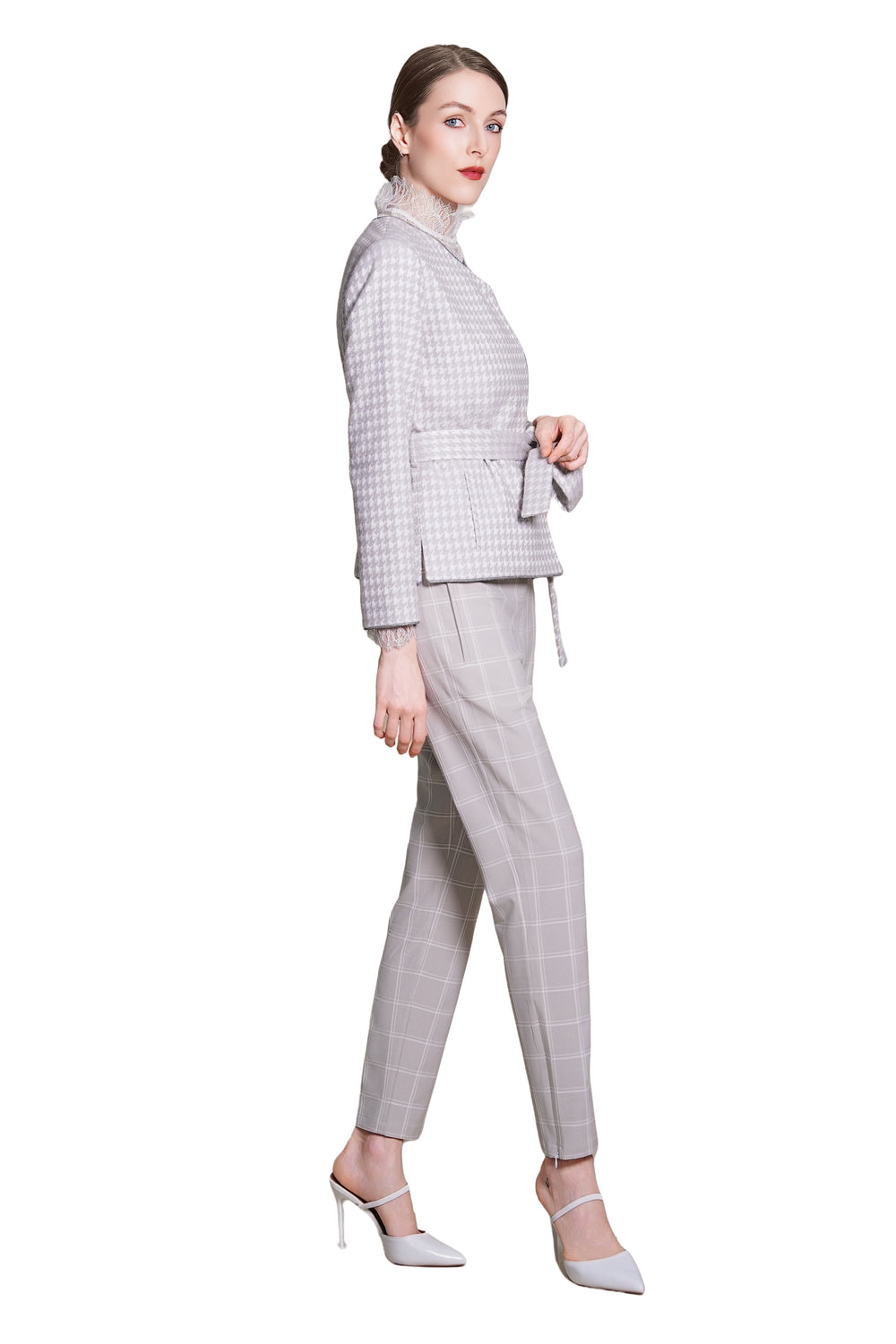 Reese Houndtooth Wool Tie Waist Jacket