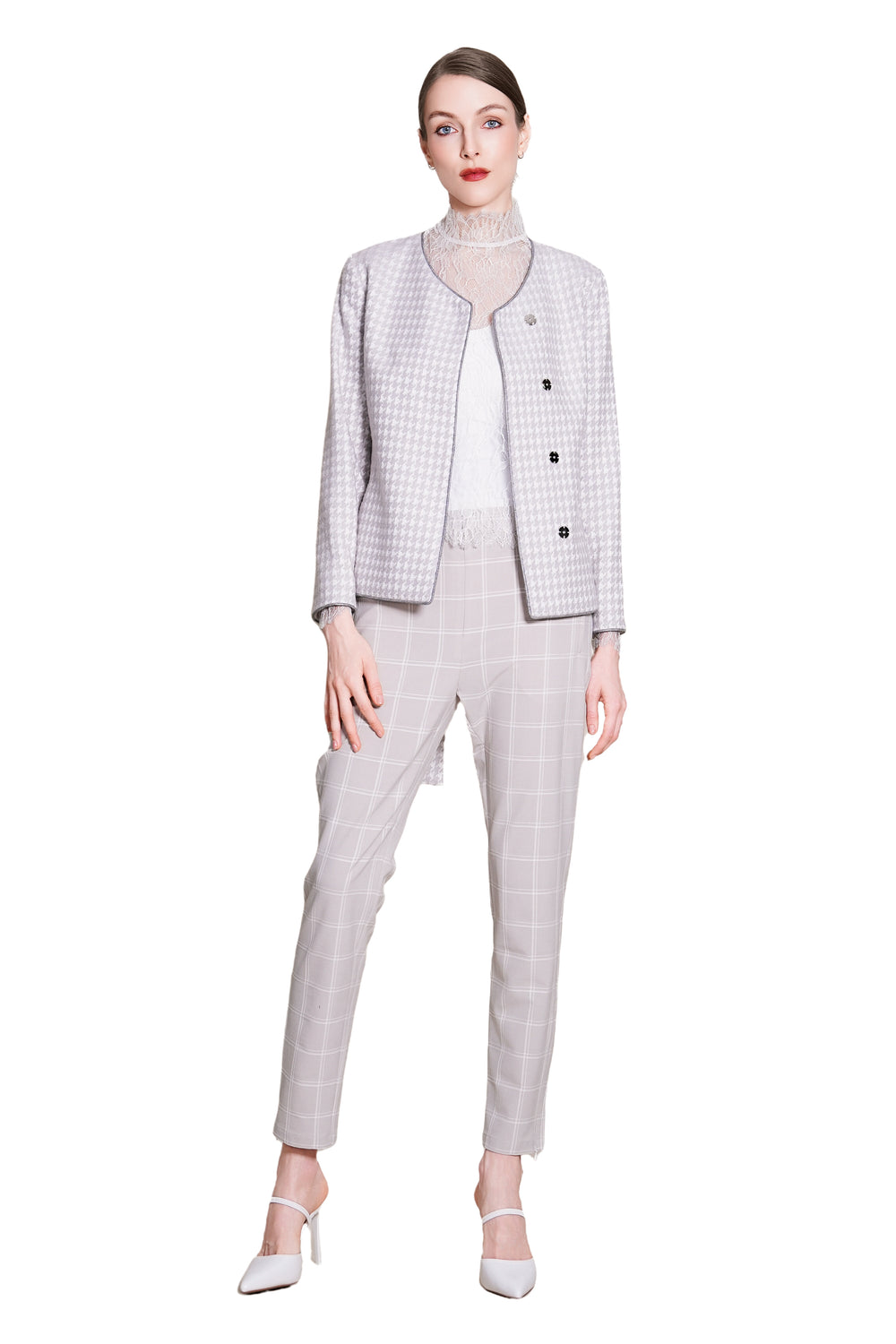 Reese Houndtooth Wool Tie Waist Jacket