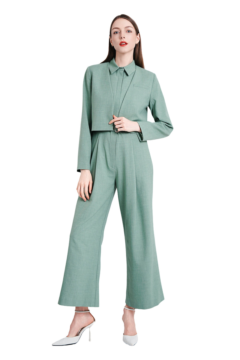 Xena Linen Cropped Jacket in Light Green