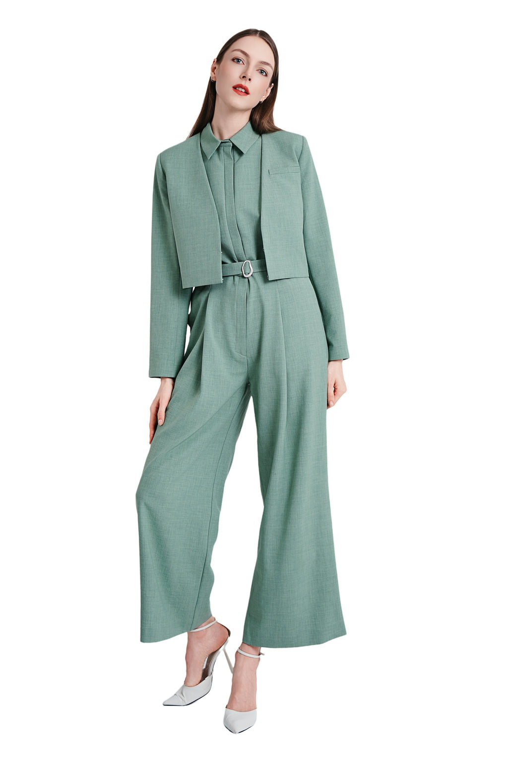 Xena Linen Cropped Jacket in Light Green