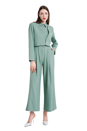 Xena Linen Cropped Jacket in Light Green