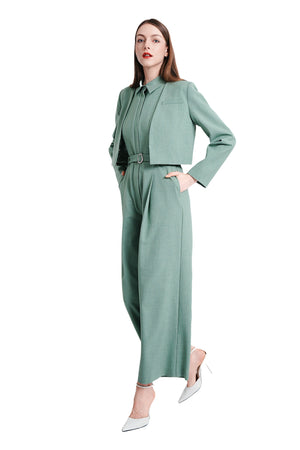 Xena Linen Cropped Jacket in Light Green