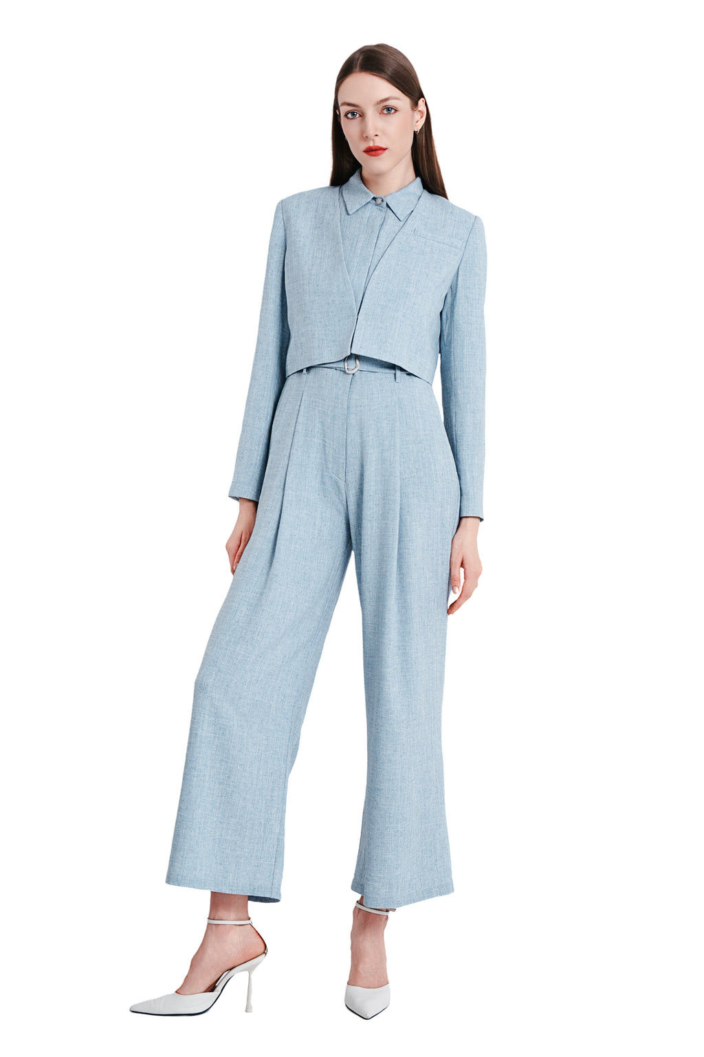 Xena Linen Cropped Jacket in Light Blue