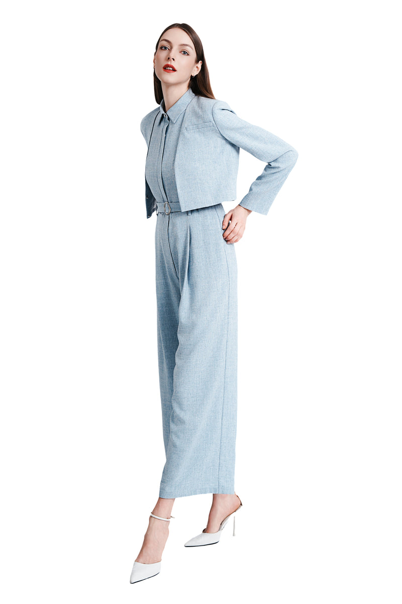 Xena Linen Cropped Jacket in Light Blue
