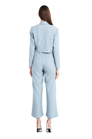 Xena Linen Cropped Jacket in Light Blue