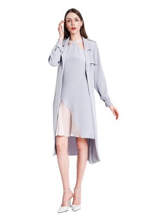 Sohila Silk Crepe Maxi Trench Coat