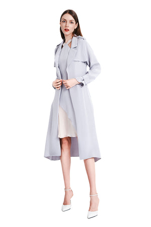 Sohila Silk Crepe Maxi Trench Coat
