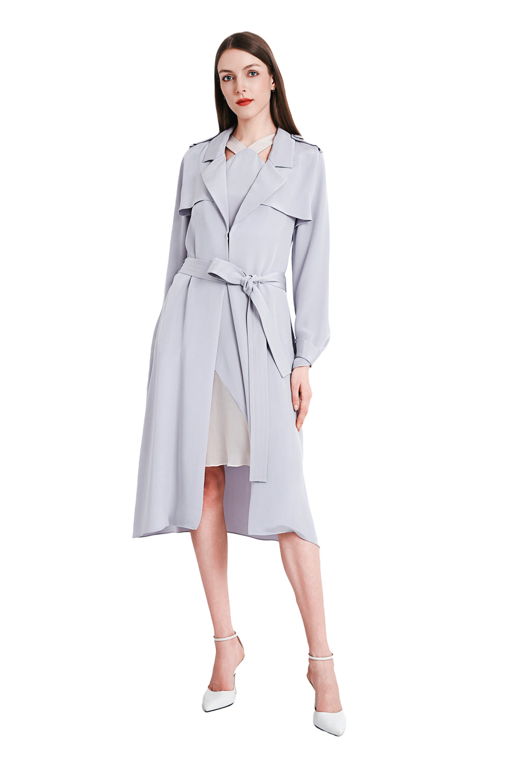 Sohila Silk Crepe Maxi Trench Coat
