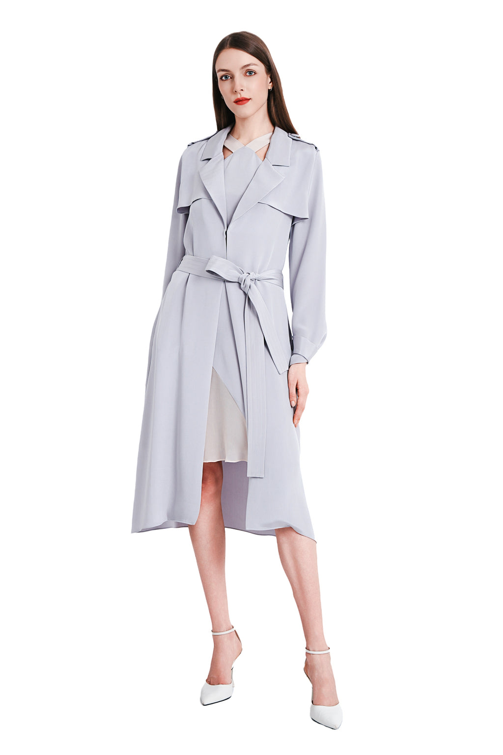 Sohila Silk Crepe Maxi Trench Coat