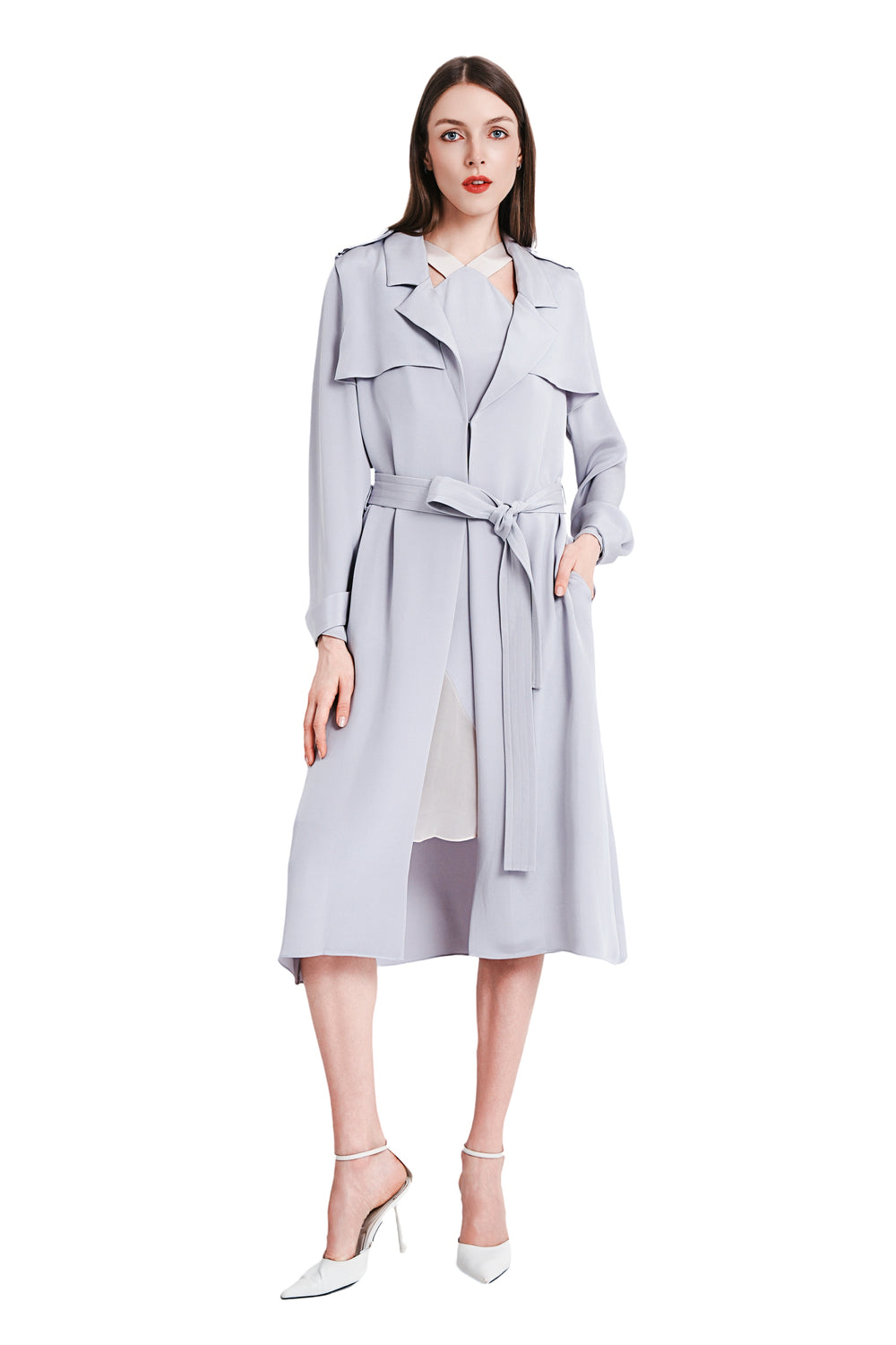 Sohila Silk Crepe Maxi Trench Coat