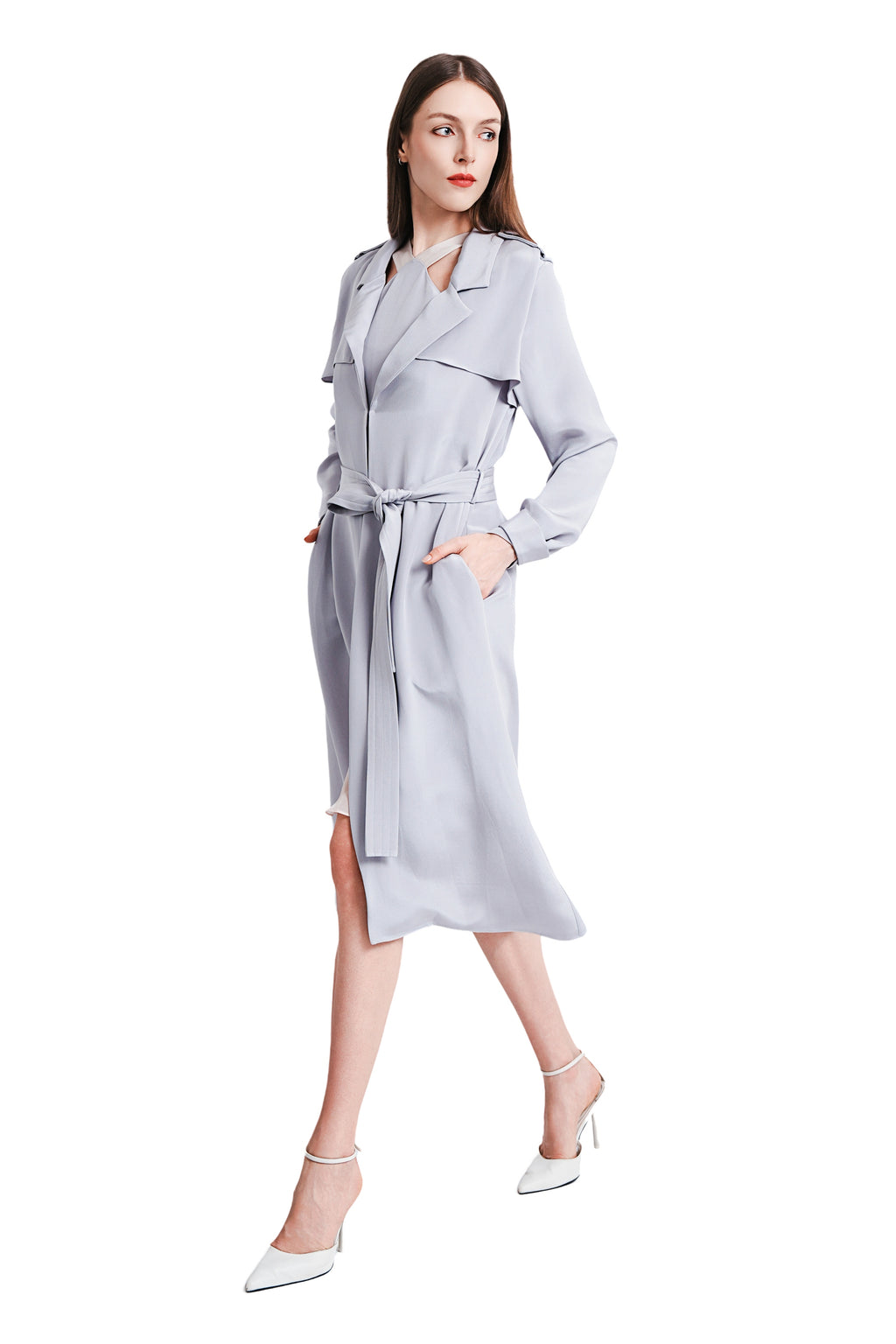 Sohila Silk Crepe Maxi Trench Coat