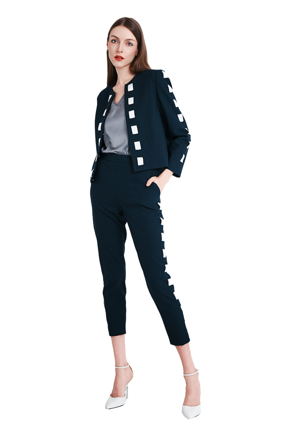 Cavon Ribbon Linen Jacket in Navy