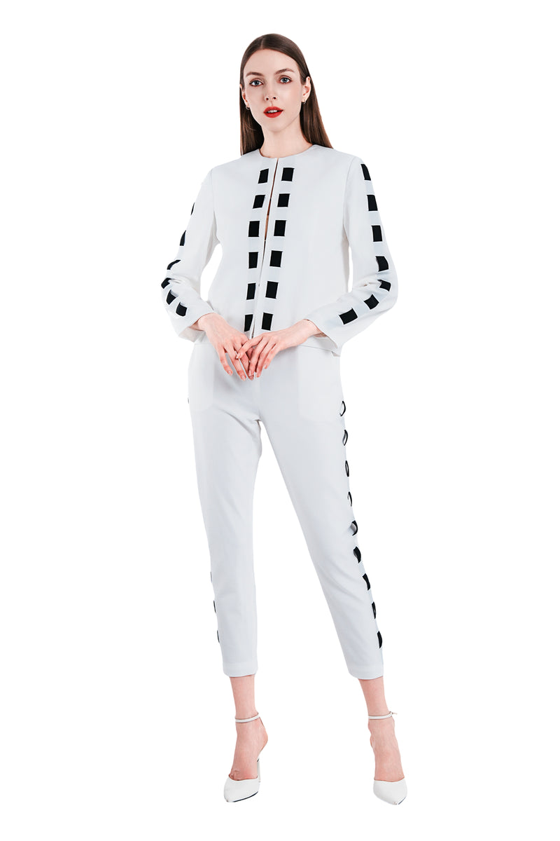 Cavon Ribbon Linen Jacket in White