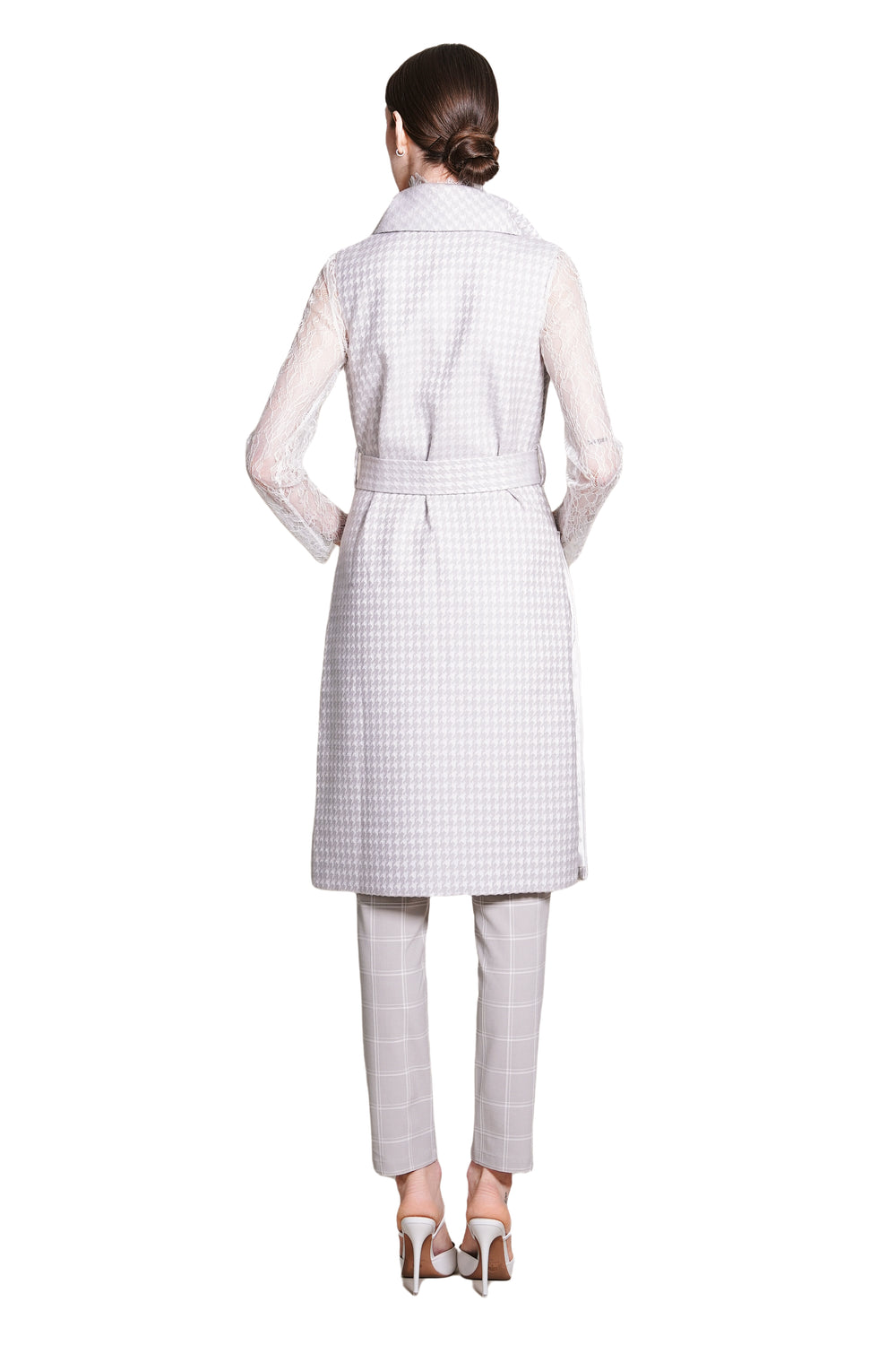 Bea Houndtooth Wool Maxi Sleeveless Trench