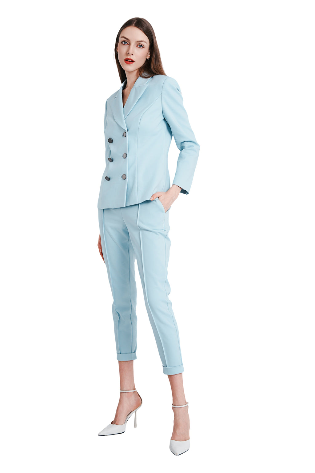 Jadina Double Breasted Blazer in Light Blue