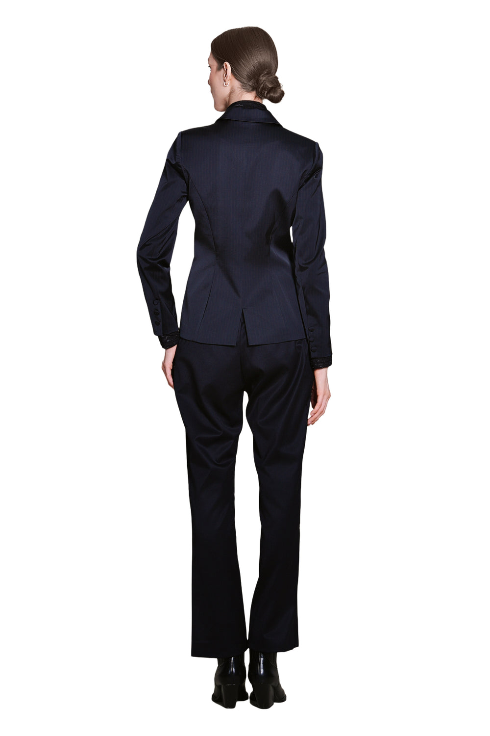 Jadina Satine Pinstripes Double Breasted Blazer in Dark Blue