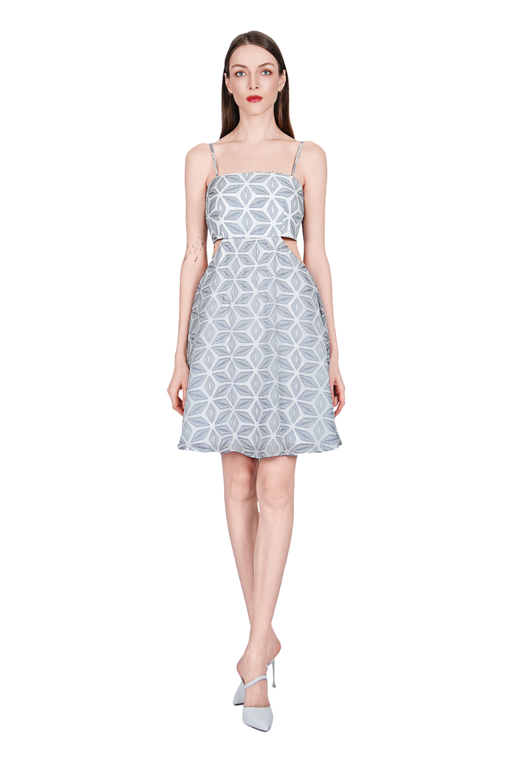 Renia Cutout Dress in Metallic Chiffon Burnout