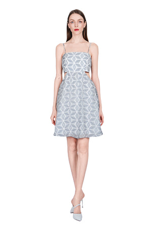 Renia Cutout Dress in Metallic Chiffon Burnout