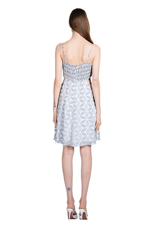 Renia Cutout Dress in Metallic Chiffon Burnout