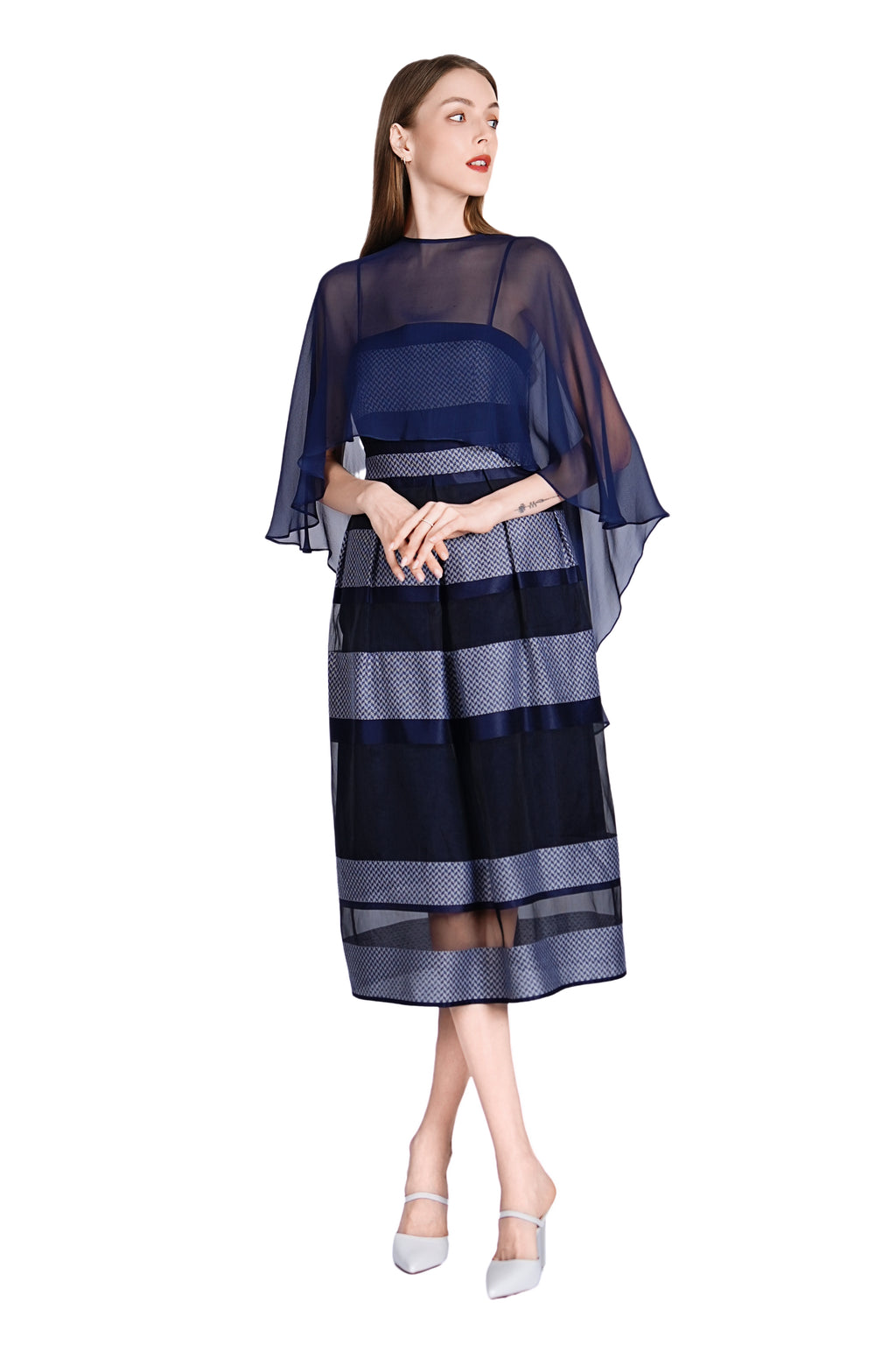 Rosita Silk Organza Dress with Chiffon Cape