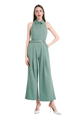 Miucia Linen Halter Jumpsuit in Light Green