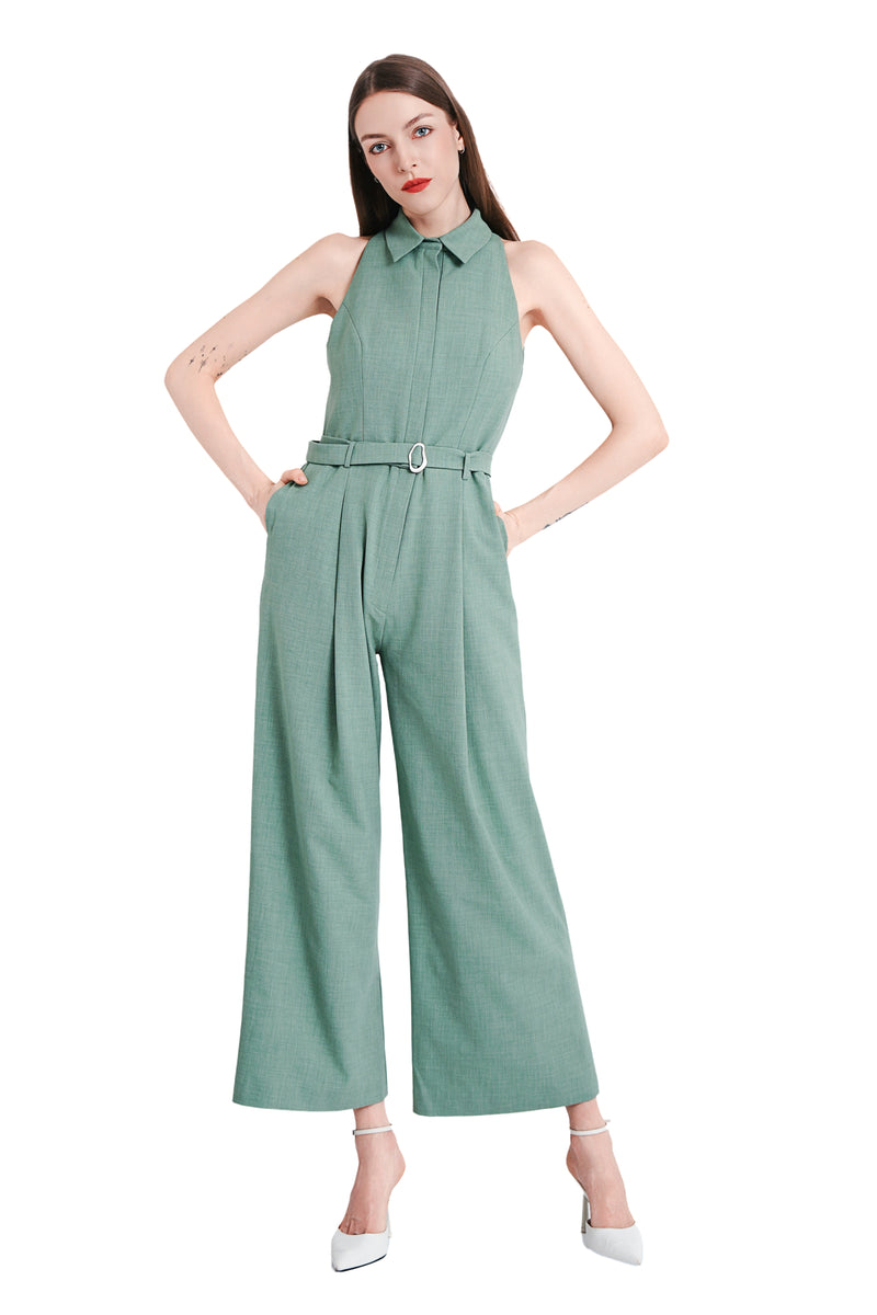 Miucia Linen Halter Jumpsuit in Light Green