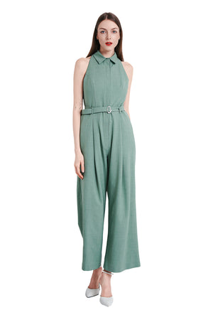 Miucia Linen Halter Jumpsuit in Light Green