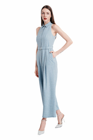 Miucia Linen Halter Jumpsuit in Light Blue