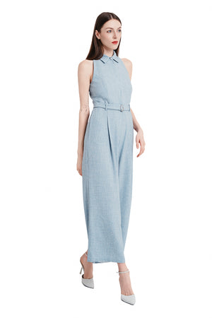 Miucia Linen Halter Jumpsuit in Light Blue