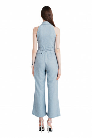 Miucia Linen Halter Jumpsuit in Light Blue