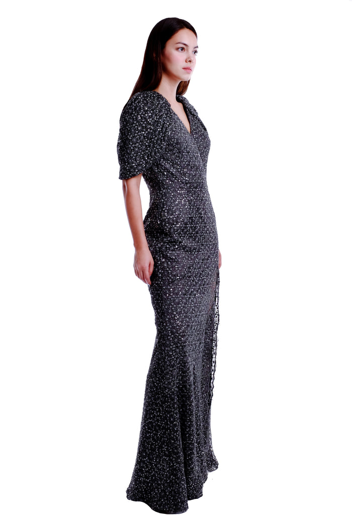 Helena Sequins Cape Gown