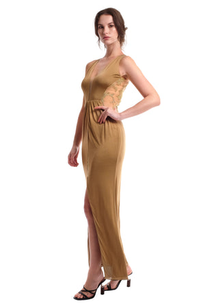 Scarlet Luxe Jersey Couture Lace Gown in Gold
