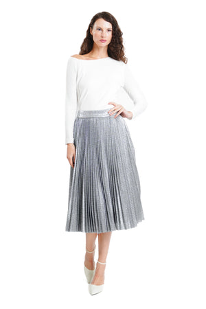 Jayden II Metallic Jacquard Pleated Skirt