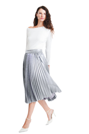 Jayden II Metallic Jacquard Pleated Skirt