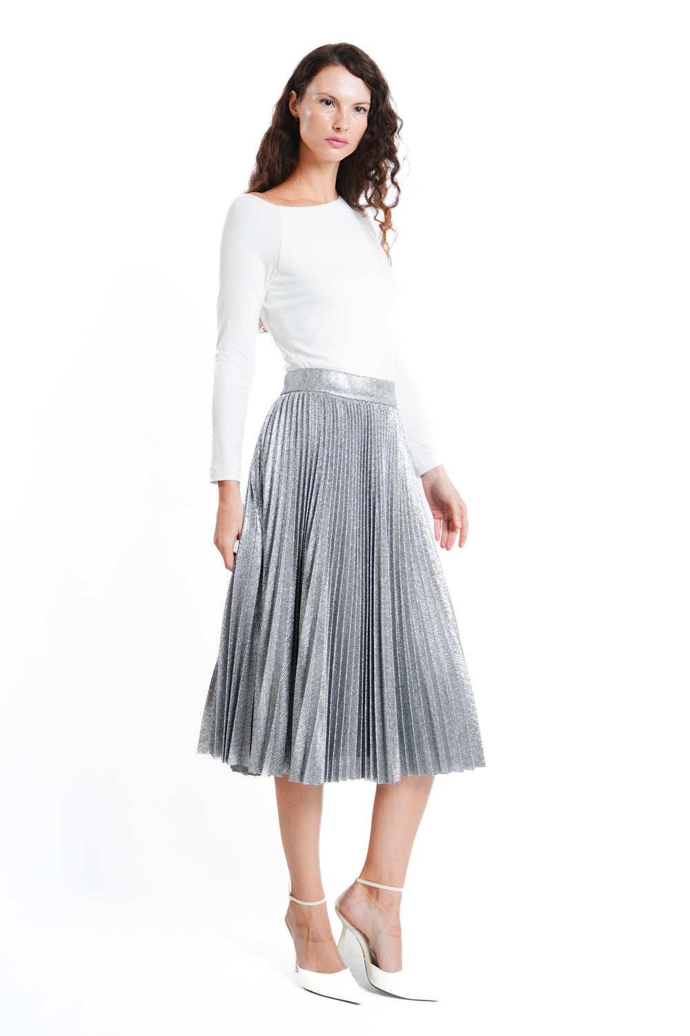 Jayden II Metallic Jacquard Pleated Skirt