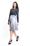 Jovene Metallic Jacquard Asymmetric Pleated Skirt