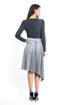 Jovene Metallic Jacquard Asymmetric Pleated Skirt