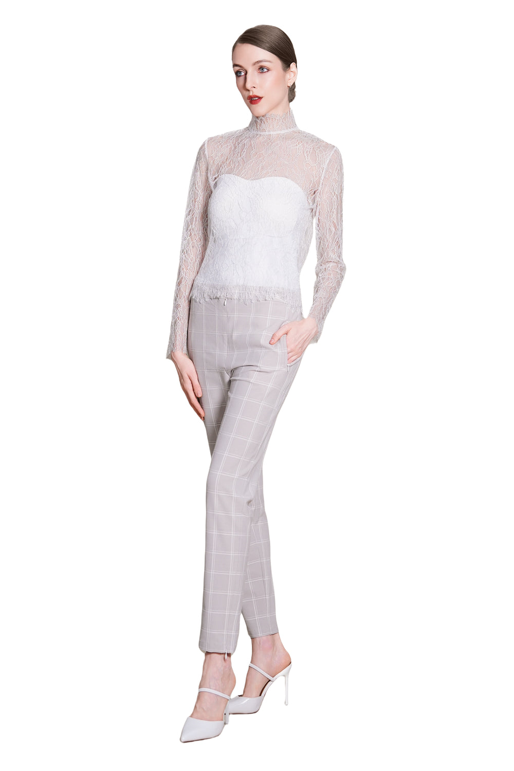 Jadina Trousers in Checkered Wool Suiting